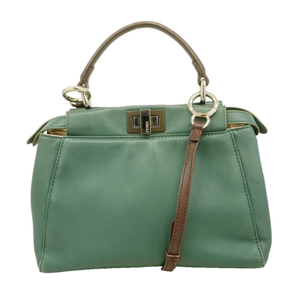 Fendi Peekaboo Leather Handbag, Moss Green, 2-way Bag for Women, OP020092